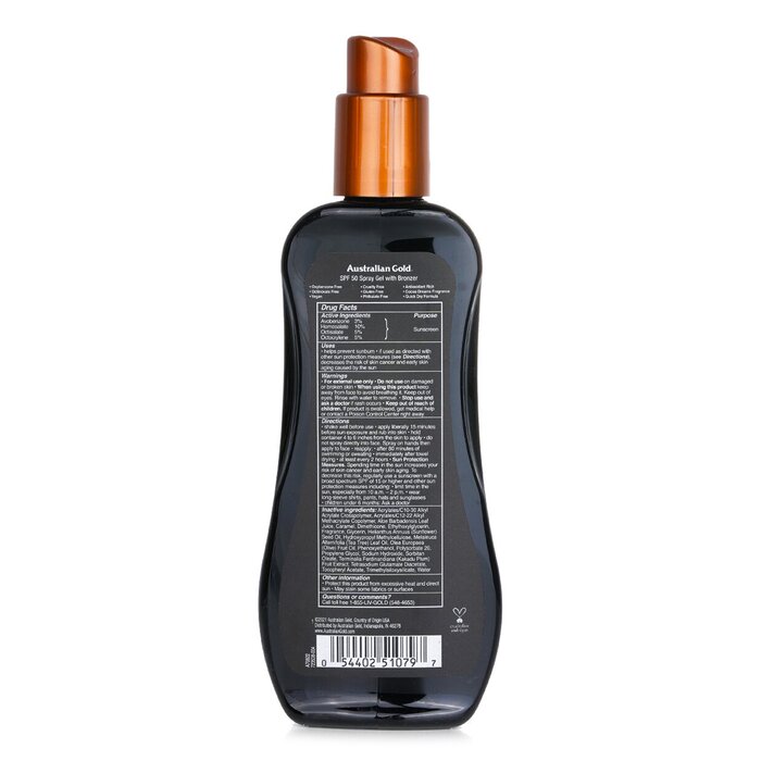 Australian Gold Spray Gel Sunscreen SPF 50 with Instant Bronzer 237ml/8oz